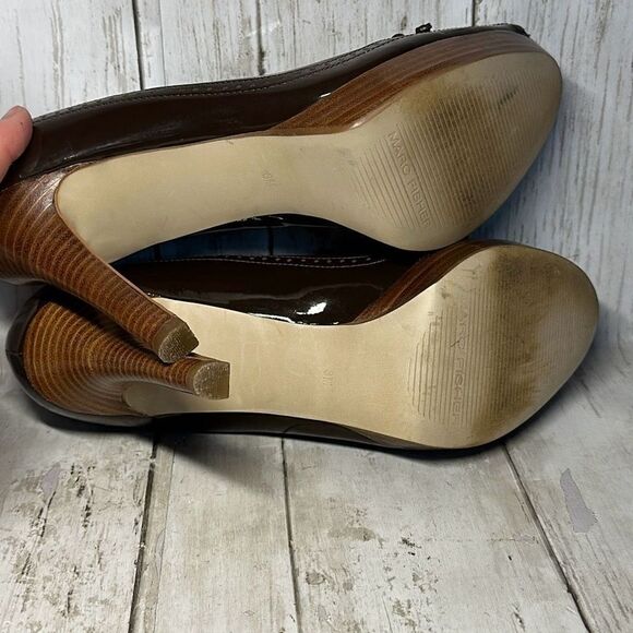 Marc Fisher Mfvica Patent Leather Stiletto Platform Heels Open Toe Women size 8 - Picture 10 of 12
